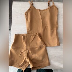 Aritzia Women's Athletic Shorts and Tank Set in Camel Brown